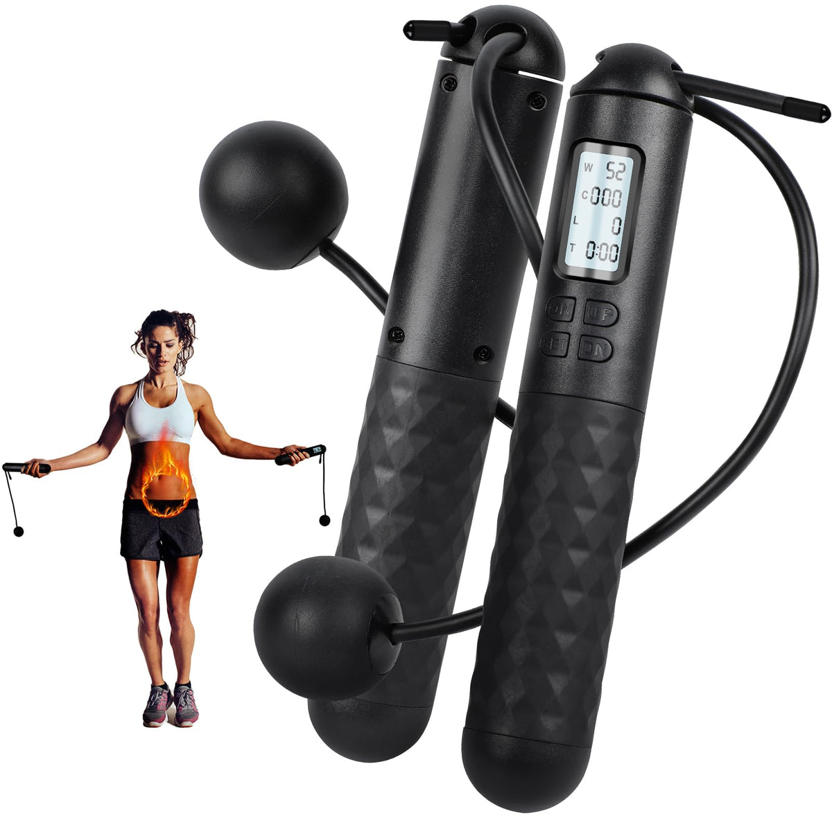 2 In 1 Digital Counting Jump Rope Adjustable Cordless Fitness Skipping Rope