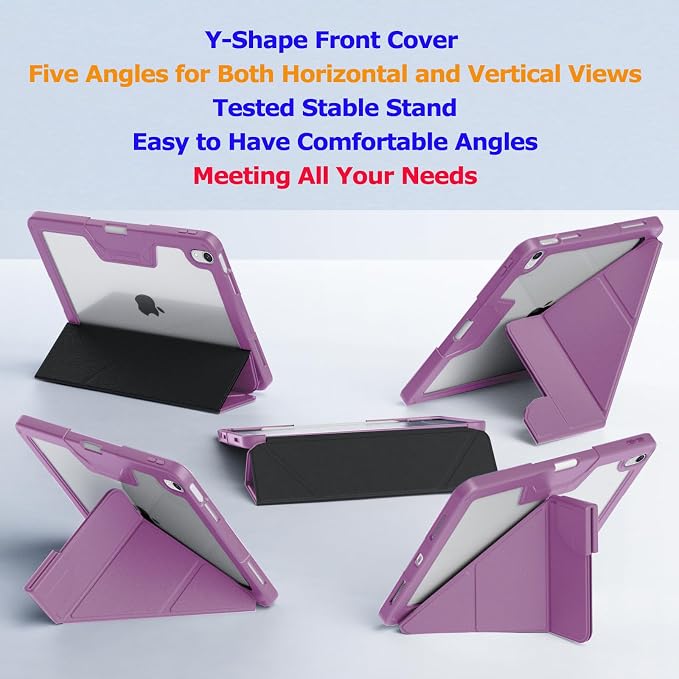 Military Grade Case for iPad (A16) 11 2025 10th Gen 10.9 2022 Black | Pencil Holder Auto Sleep/Wake Multi Angle Magnetic Stand Hard Clear Acrylic Back Shockproof Protective Cover