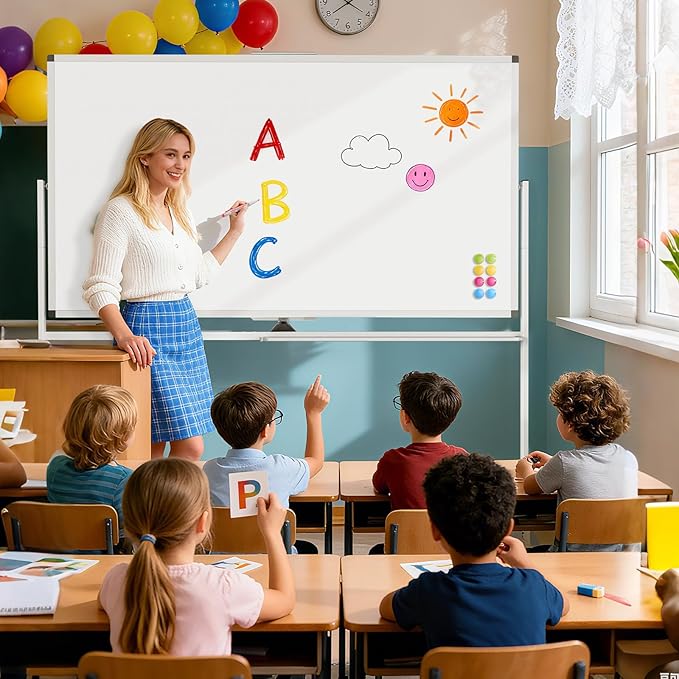 Large Rolling Whiteboard Dry Erase, 72" x 40" Double-Sided Mobile White Board with Stand, Giant Magnetic Dry Erase Board on Wheels for Office, Home & School