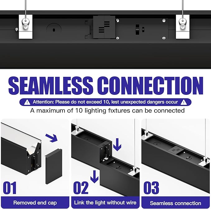 JTT 4FT LED Linear Light,50W/40W/30W Linkable Office Light Fixture,3000K-5000K Selectable,0-10V Dimmable Architectural LED Suspension Ceiling Hanging for Shop Basement Light Dining Gym Room, 4 Packs