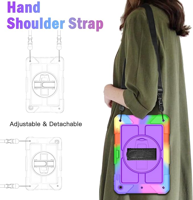 BMOUO for iPad 9th/8th/7th Generation Case 10.2 Black | Shockproof Rotating Stand Shoulder Hand Strap iPad 9th/8th/7th Generation Case with Pen Holder for iPad 10.2“ 2021/2020/2019
