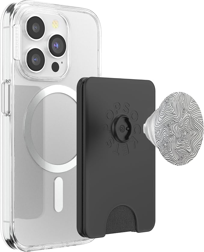Black and White Retro Star Pattern PopSockets PopWallet for MagSafe