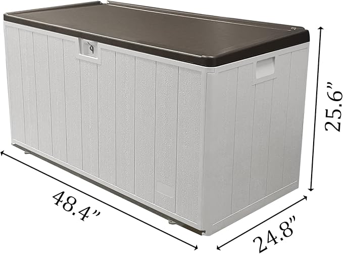 110 Pro Gallon Resin Deck Box, Waterproof Outdoor Storage Bin for Patio, Poolside, and Garden, Lockable & UV-Resistant, Ideal for Small Spaces, Coffee