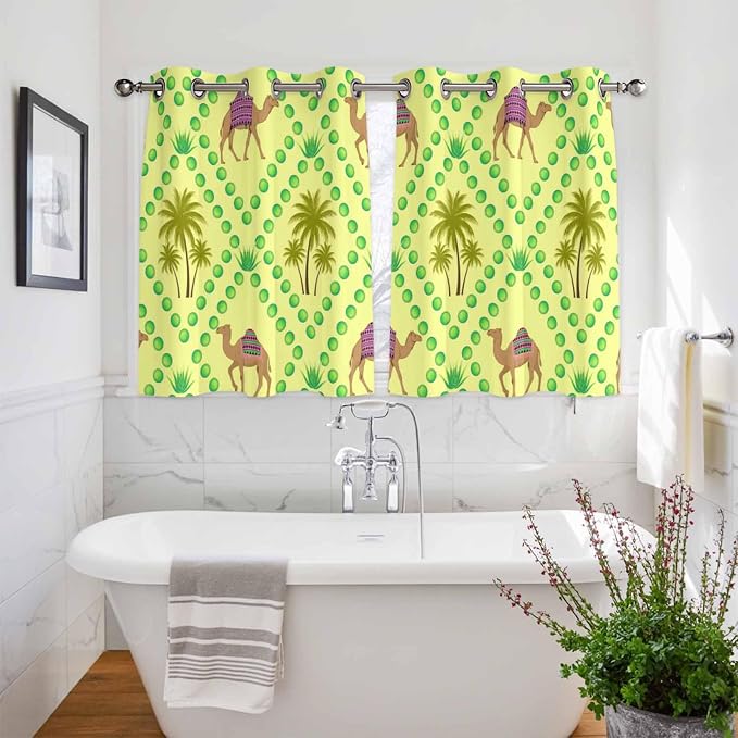2 Panel Kitchen Cafe Curtains, Desert Sand Camels Sunlight Filtering Nature Air