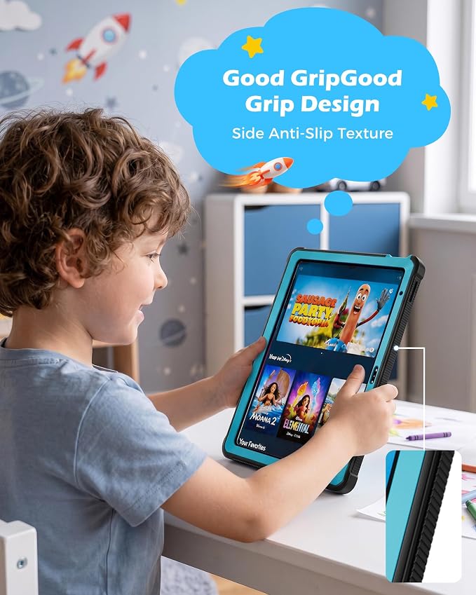 ProCase Kids Case for 11 iPad (A16) &amp 10.9 iPad 10th Gen Black | 180° Adjustable Kickstand with Pencil Holder 3-Layer Heavy Duty Rugged Shockproof Hard Shell Cover
