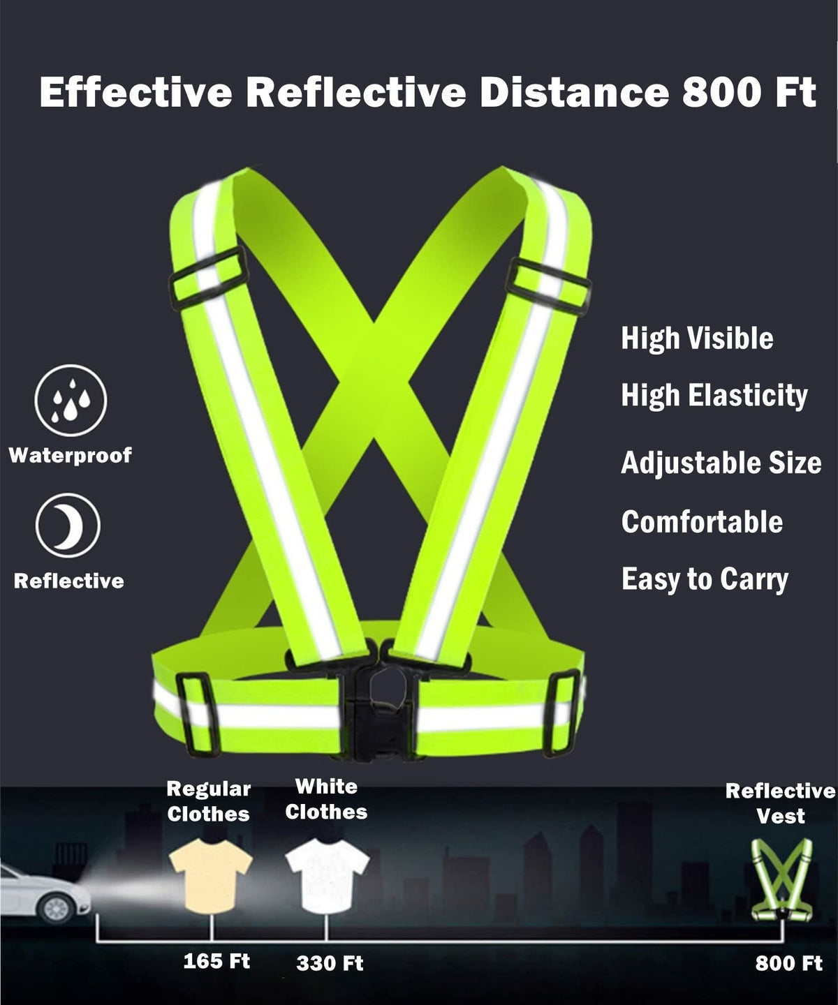 YUNLOVXEE Reflective Strap Safety Vest Gear - 2-10 Pack Adjustable High Visible Reflective Running Gear for Women Men Night (Red x10)