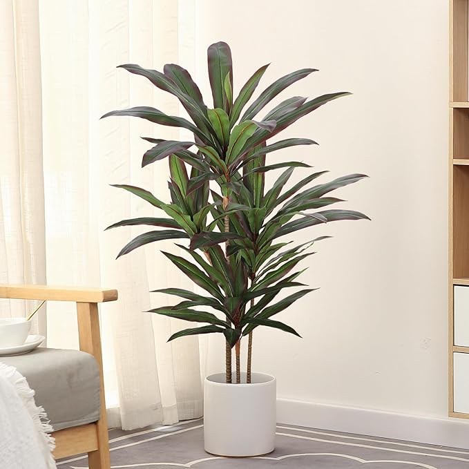 Dracaena Artificial Plant 4ft Red Yucca Silk Tree Faux Plants Indoor Tall Fake House Floor Plants Realistic Artificial Trees for Home Office Decor Indoor Outdoor Housewarming Gift