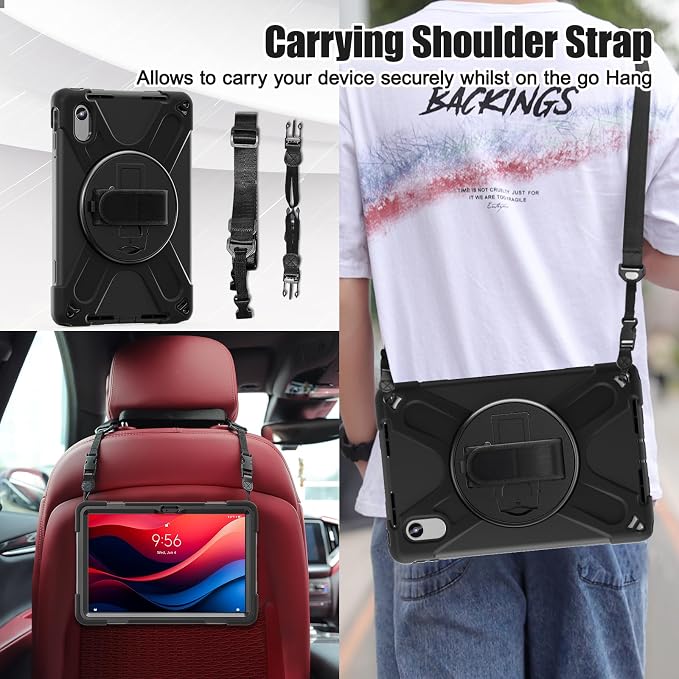 Case for Galaxy Tab S10 FE+ 13.1 2025 with Screen Protector+360 Rotating Hand Strap&ampStand+Shoulder Strap (Black)