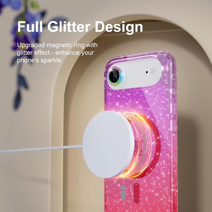 Choiche for iPhone 15 Pro Max Case Compatible with MagSafe Glitter Black | Women Girly Cute Glitter Sparkly Magnetic Phone Case with Diamond Camera Lens Protectors Military-Grade Drop Protection 6.7