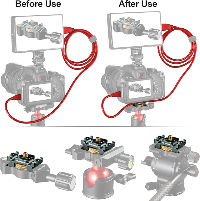 MINIFOCUS Camera Cable Clamp with Arca Swiss System, Aluminum Alloy Tether Cable Block Clip with 4 Grooves, USB Cable Lock Clip Clamp HDMI Protector for All DSLR Cameras Cable