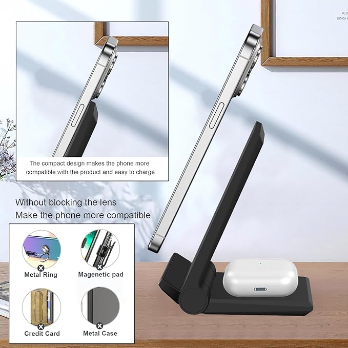 PDKUAI 2 in 1 Wireless Charger,[New Update] 25W Foldable Wireless Charging Station for iPhone 16/16 Pro/15/14/13/12/11/8/Airpods,Dual 15W Fast Dual Induction Charge Stand for Samsung Galaxy/Buds3