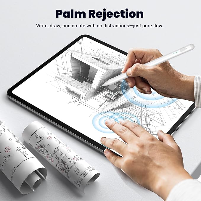 Stylus Pen for iPad 2018-2025 2X Fast Charge Pencil Pixel-Perfect Precision Palm Rejection Tilt Sensitivity Active Pen for iPad 6/7/8/9/10 Mini 5/6 Air 3/4/5/M4Pro 11''/12.9''/13''White
