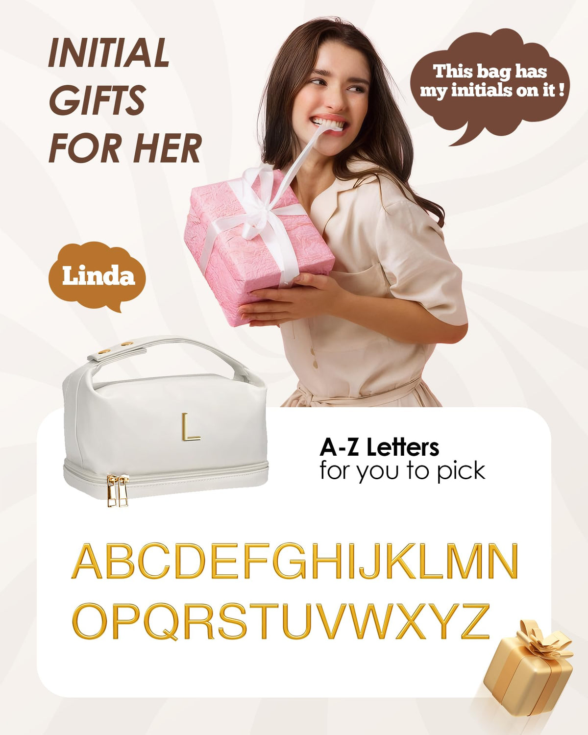 Vogewood Friend Gifts, Personalized Makeup Bags with Handle, Initial