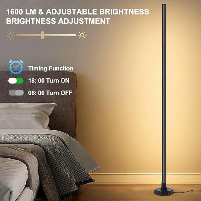 Corner Floor Lamp - Smart RGB LED Corner Lamp with 16 Million DIY Colors, Music Sync, Timer, Silicone and Aluminum, More Than a Light – Your Ambient Genius in Living Rooms Bedrooms Gaming Room