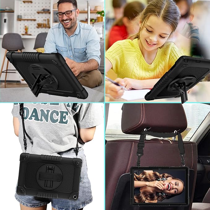 Mignova for Walmart Onn 10.1 2022 Model Gen 3 10.1 / for Walmart Onn 10.1 3rd Gen 100071485 Case Shockproof Kids Friendly Armor Case 360 Kickstand Shoulder Hand Strap Protective Shell (Black+Black)