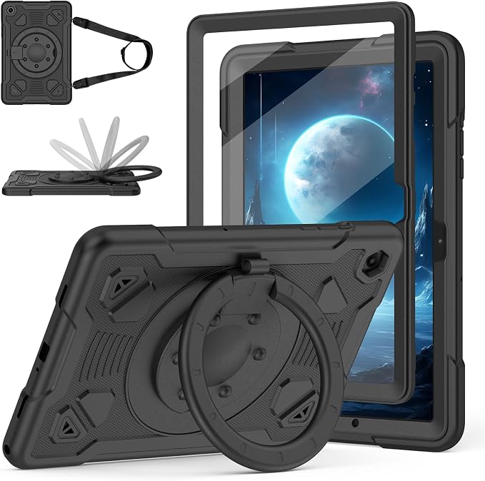 Case for Samsung Galaxy Tab A11 Plus 2025 / A9 Plus 2023 11 Inch Tablet CaseGalaxy Tab A11+/A9+ Case with Screen Protector360°Rotating Stand &amp Shoulder Strap Pencil Holder (Black)