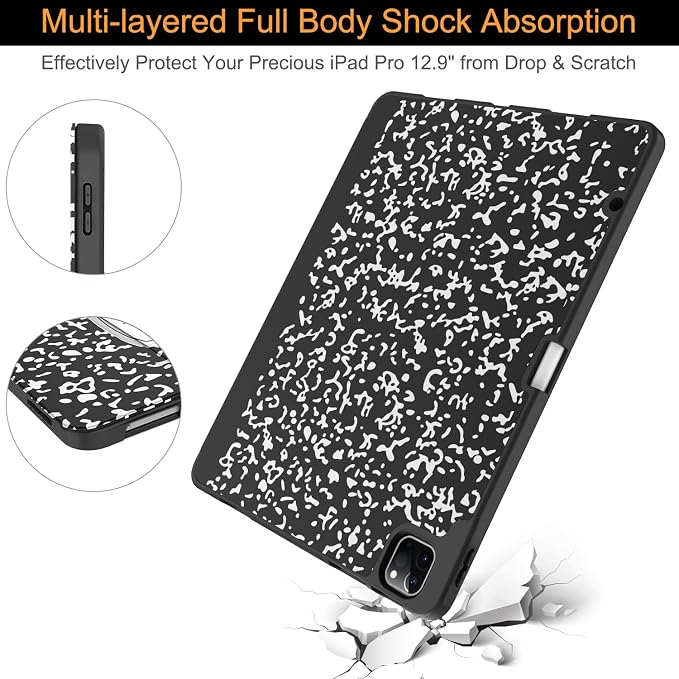 Soke Case for iPad Air 13 Inch (M4/M3/M22026-2024) iPad Pro 12.9 6th/5th Generation with Pencil Holder(2021 2022 Release)-[Apple Pencil Charging + Auto Wake/Sleep] Soft Back Cover Book Black