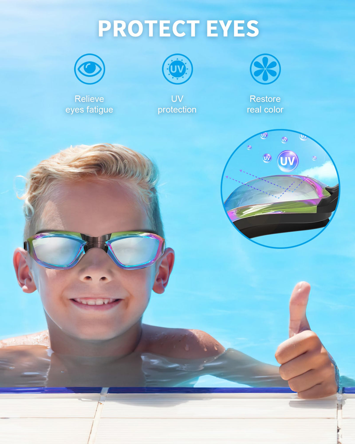 Hurdilen Kids Swim Goggles, Swimming Goggles for Kids with Nose Clip, Earplugs, Nose Bridge for Age 3-15