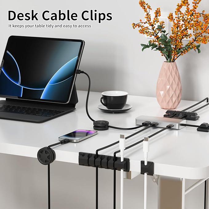 XenovaX 9 Pack Cord Organizer Clips - Desk Cable Management Clips, Cable Holder for Charger Wires, Phone Charger Cord Holder Clips for Desk, Office, Car, Home, Cubicle, Nightstand