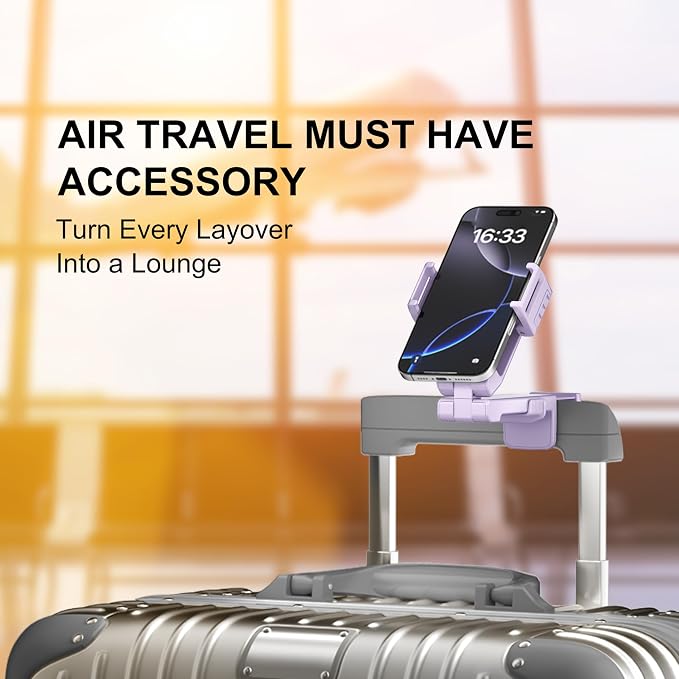Perilogics Gen 2 Airplane Phone Holder Mount Travel Essential Phone Stand | Upgraded Silent Hinge 360° Adjustable Compact Size Wider Clamp Fits iPhone Android &amp Gaming Devices