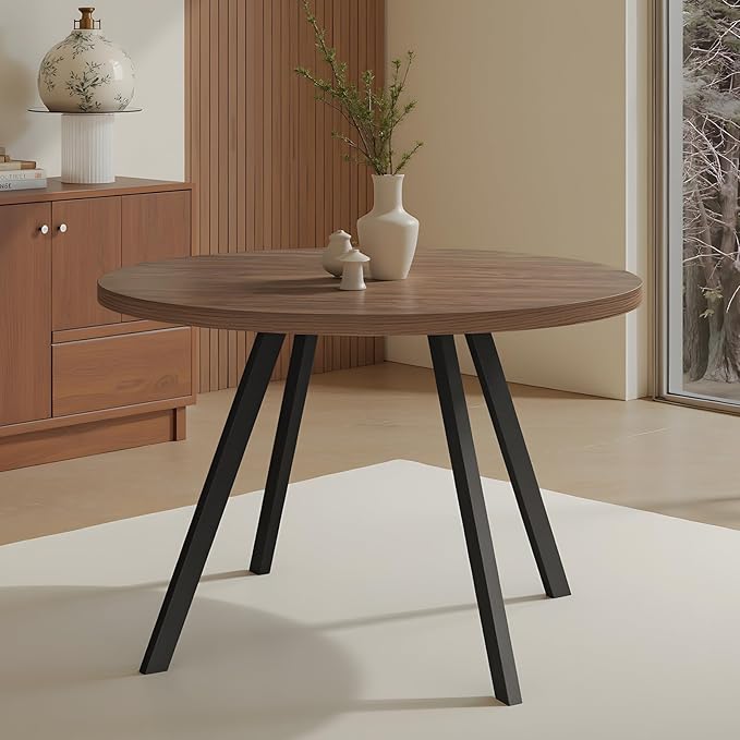 Round Wood Dining Table for 4-6, 47" Mid Century Modern Kitchen Table (Only Table), Brown