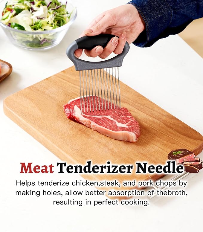 Large Onion Slicer Holder, Stainless Steel Onion Holder for Slicing, Multi-Purpose Vegetable Chopper Tomato Slicer, Food Cutter Assistant Tool for Potato, Avocado, Egg, Lemon, Fruit, Meat Tenderizer