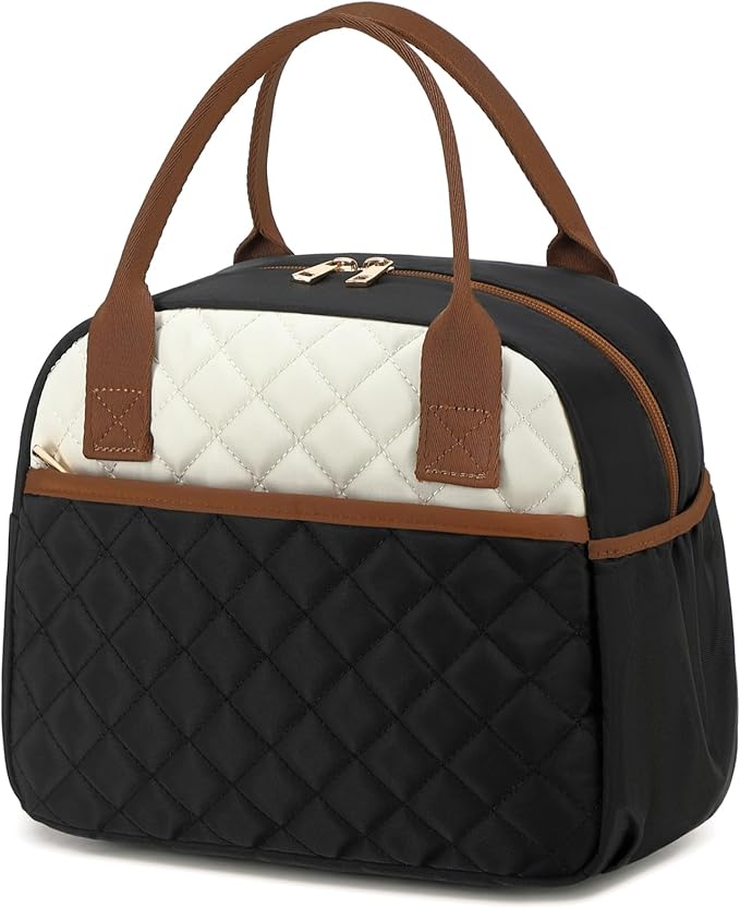 CAMTOP Lunch Box for Women Men Insulated Lunch Bag Lunch Tote Bag Leakproof Thermal Cooler Large Capacity for Travel Work School Picnic (Black White Brown)