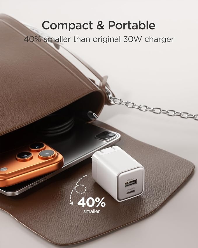 30W Fast Charger Dual Port USB C Wall Charger with Foldable Plug | for iPhone 17/16/15 Samsung S26/25/24 iPad 40% Smaller &amp Safer Nano Charger Block (Black 2 Pack)