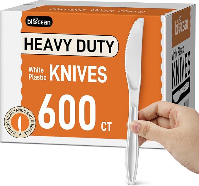 600Pack Disposable Plastic Knives Bulk White Heavy Duty Plastic Knives