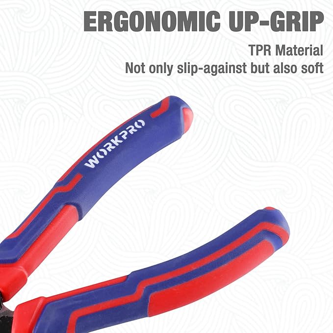 WORKPRO Premium 8” Needle Nose Pliers, Paper Clamp Precision, Heavy-Duty CRV Steel, Large Soft Grip with Wire Cutter, Long Nose Cutting Pliers, W031269