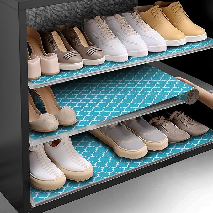 Shelf and Drawer Liner for Kitchen Cabinets Non-Adhesive, Strong Grip Non-Slip Thickened Cabinet Liners for Shelves, Waterproof Mats for Dresser Cupboard, Green/White, 23 in x 30 Feet