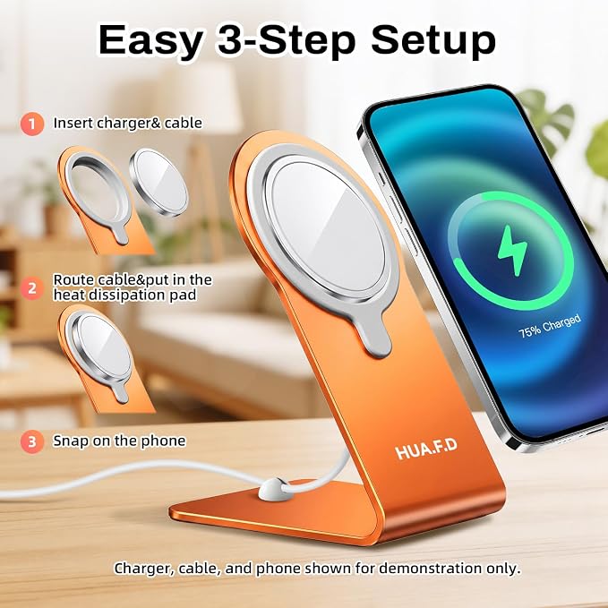 Aluminum Stand Compatible with Apple MagSafe Charger 15W /25W Desktop Charging Dock for iPhone 17/16/15/14/13/12 Portrait and Landscape Viewing Charger Not Included Grey