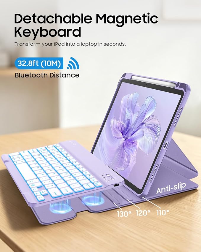Fintie Rotating Keyboard Case for iPad Air 11-inch iPad Air 5/4 Black | 7 Colors Backlit Detachable Magnetic Wireless Bluetooth Keyboard Soft TPU Back Cover Fit iPad Air 5/4th Generation 10.9 in