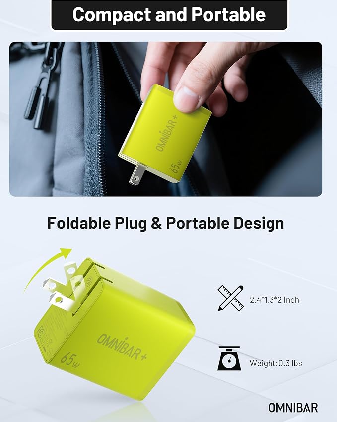 65W USB C Charger Block 3-Port GaN Fast Wall Charger Power Adapter | 2 USB-C &amp 1 USB-A Foldable Plug PD 3.0 PPS Fast Charging for iPhone 17/16/15 Galaxy S26/S25 Pixel 10/9 iPad &amp MacBoo