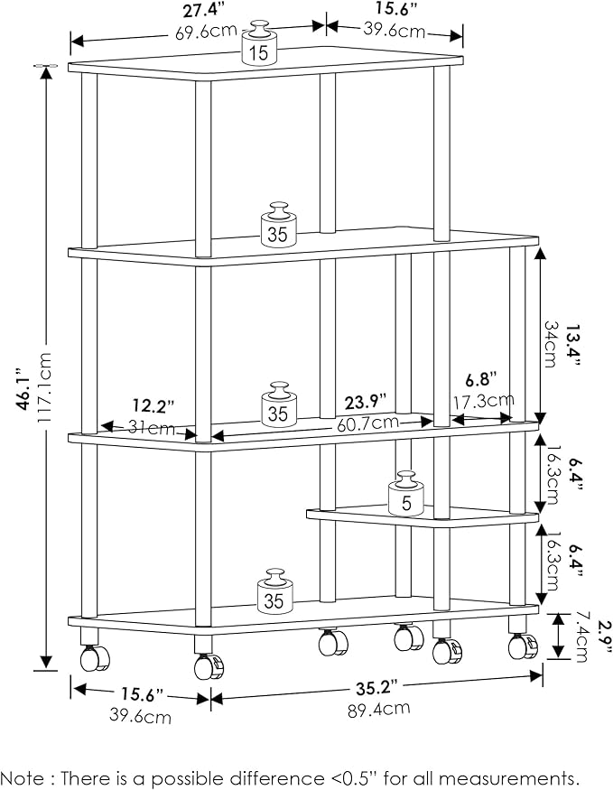 Furinno Turn-N-Tube 3-Tier Toolless Multipurpose Printer Stand Display Storage Shelf