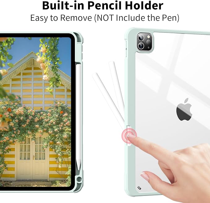 Clear Case for iPad Pro 12.9 inch 6th/5th/4th/3rd Gen 2022/2021/2020/2018 with Pencil Holder Lightweight Shockproof Trifold Stand Transparent Acrylic Back Cover Auto Wake/Sleep Black