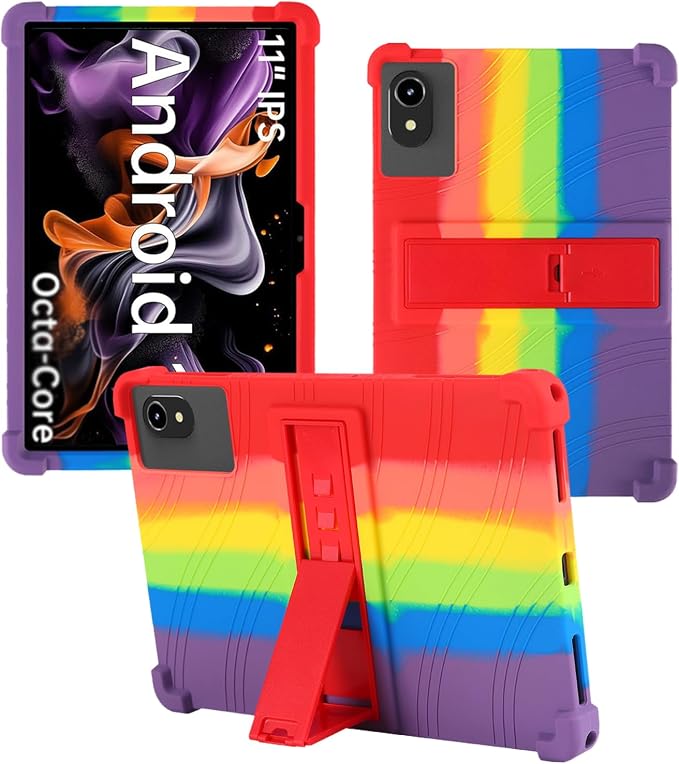 Case for ApoloMedia EP1095T 11 Tablet 2025 Android 15，WUNIAK Shock Proof Lightweight Stand Rubber Shell Protective CoverKids Friendly Soft Silicone Adjustable Stand CoverBlack