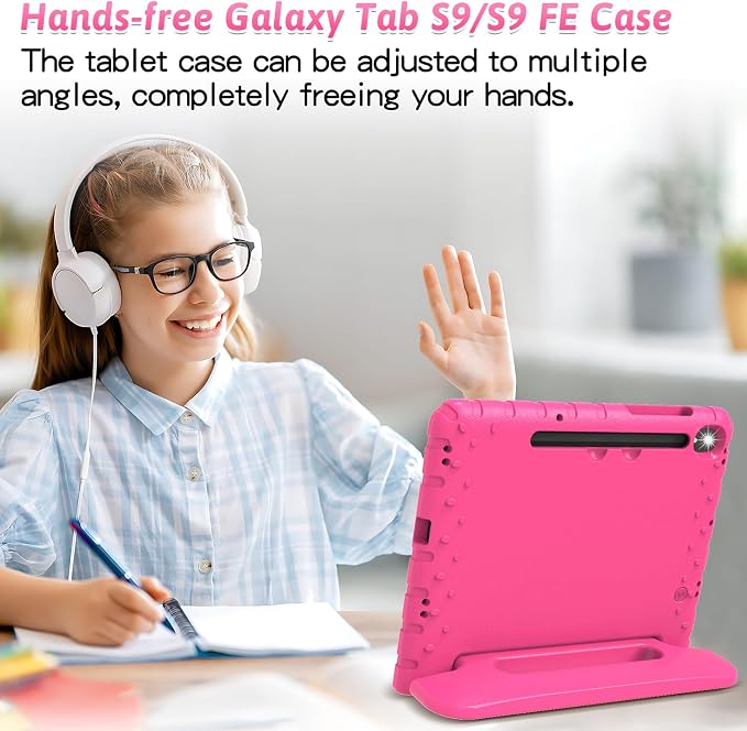 Heavy Duty Kids Case for Samsung Galaxy Tab S7 FE/S7 Plus/S8 Plus 12.4 inch | Rugged Protection Cover for Galaxy Tab S8+/Tab S7 FE/S7+ 2022/2021/2020 with S-Pen Holder Handle StandEVA Foam Rose Red
