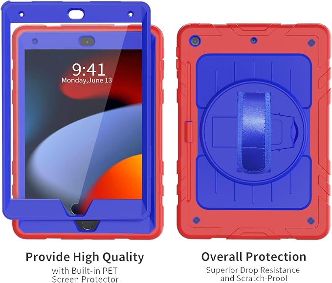 Case for iPad 9th/8th/7th Generation-Built-in Screen Protectorwith Pencil Holder&amp360°Rotating Hand StrapShoulder StrapCase for iPad 10.2 inch 2021-2019(Black)