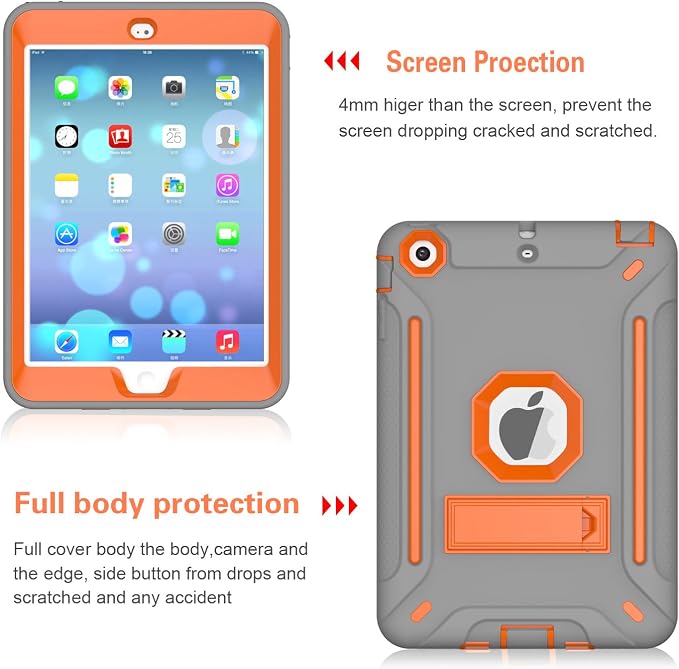 MAKEIT CASE iPad Mini Heavy Duty Hybrid Shockproof Protective Case - Full-Body Rugged Silicone and PC Hard Case With Kickstand for iPad Mini 1/2/3