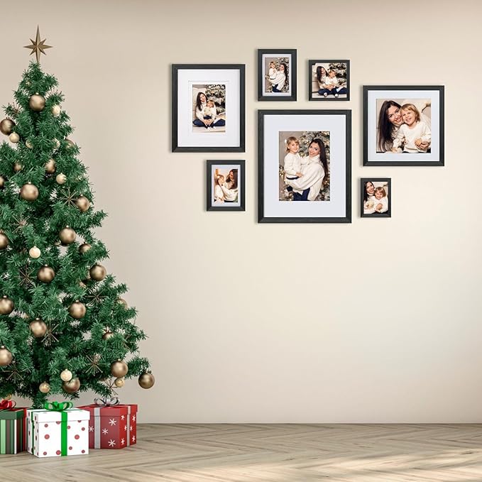 Egofine 8x10 Picture Frame Made of Solid Wood with Plexiglass, Display Pictures 4x6/5x7 with Mat or 8x10 Without Mat for Tabletop and Wall Mounting, Rustic Black