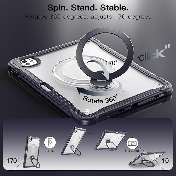 Lunivop Compatible with iPad Pro 11 Inch Case (M5/M4) 2025/2024 with 360° Rotating Aluminium Stan Stand Built-in 9H+ Hardness Screen Protector Military - Grade Tablet Cover Black