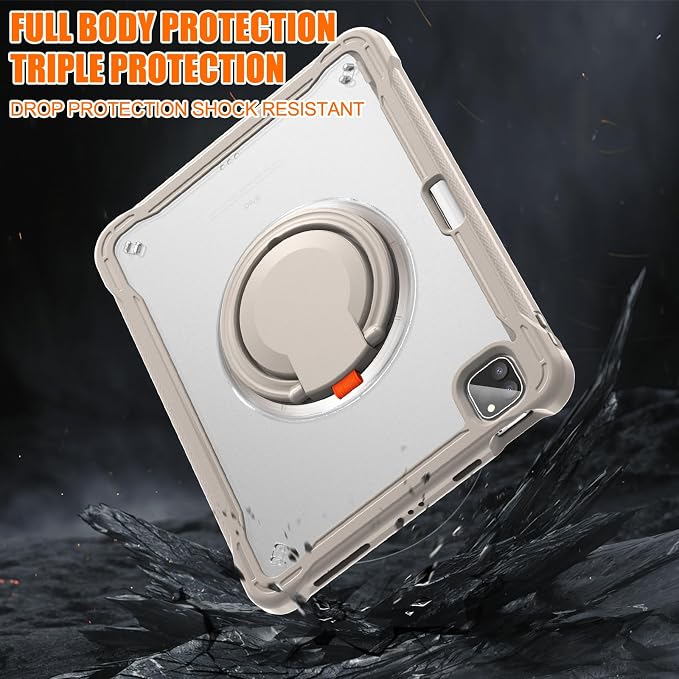 Batianda HaloCarry Case for iPad Pro 11 inch 2025 M5 2024 M4 Lavender Grey | Lightweight Dual-Layer Rugged Case with 360° Rotating Carry Ring Handle Stand and Pencil Holder Reinforced Corner Defen