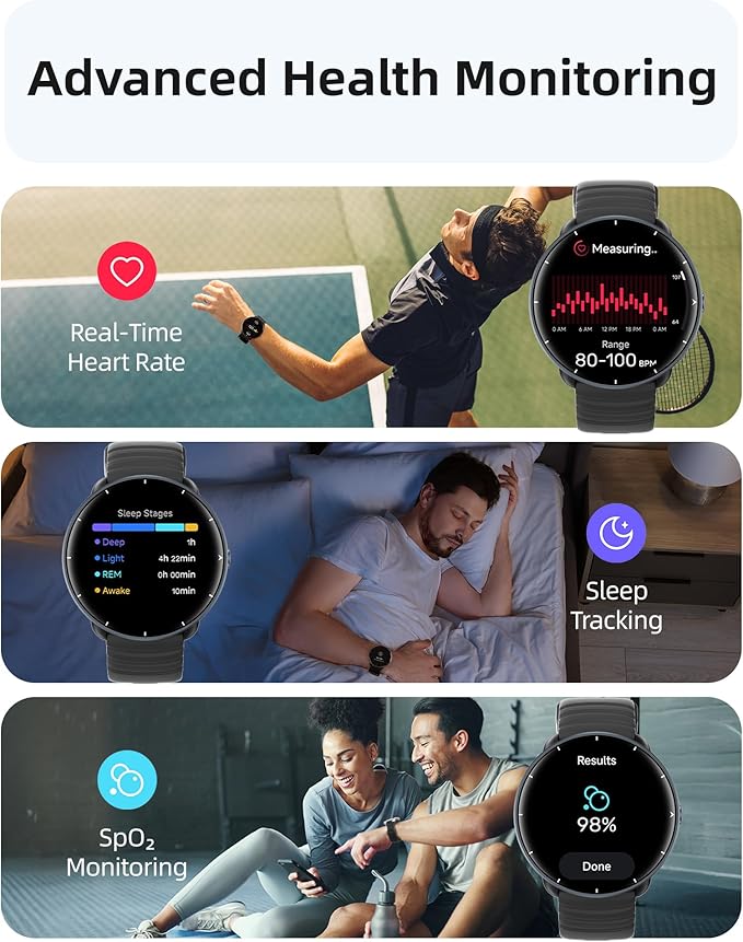 Parsonver Smart Watch for Swimming, 5ATM Waterproof Watch for Pool & Open Water, AI Swim Analysis, Built-in GPS & Compass, AMOLED Fitness Trackers 100+ Sports Modes, Heart Rate & Sleep Monitor, Black