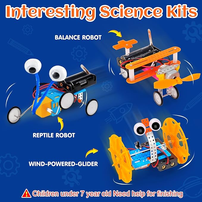 STEM Robotics Kit 6 Set Science Experiments Project Activities Toys for Kids 4-8 8-12 Engineering Building Electronic Motor Robot Kid Craft Boy Girl 5 6 7 8 9 10 12 Year Old Outdoor Toy