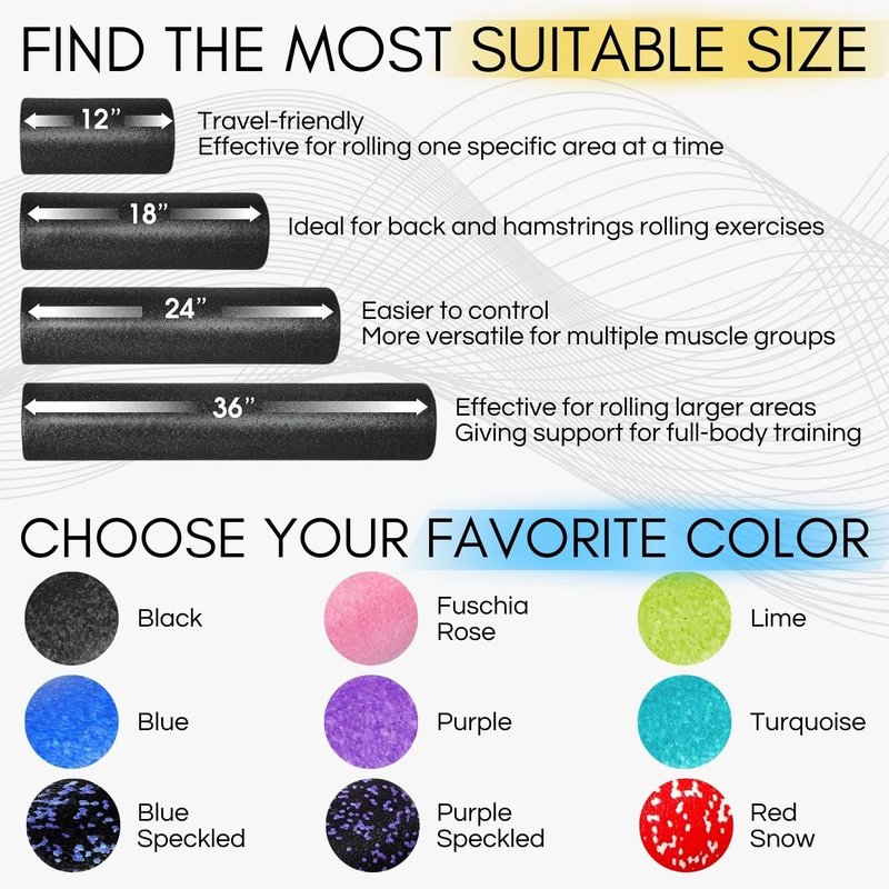Yes4All High-Density EPP Round Back Roller Foam, Exercise Foam Roller for Yoga, & Pilates, Multiple Sizes and Colours, Blue Speckled - 24 inches