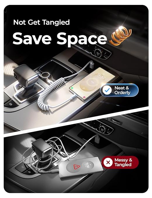 LISEN Chubby Cable Coiled Cable 2 Pack Car Play Cord | for Android Auto Short USB A to USB C Cable for iPhone 17/16/15 Samsung Galaxy S25/S24 A15/A14 Google Pixel 9/8 Blue 4FT