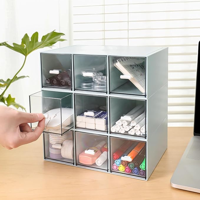 Plastic 3 Drawer Organizer for Cosmetic Storage, Desk Organizer, Makeup Organizer for nail polish, Lipstick, Brushes, Jewelry, Skincare, Bathroom Organization Boxes - Blue