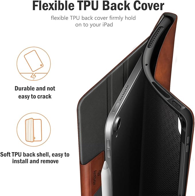 Antbox Case for iPad Air 11-inch M4/M3/M2 (2026/2025/2024) iPad Air 5th/4th Generation 10.9'' Vegan Leather with Pencil Holder Typing Angle Auto Sleep/Wake Muti-Stand (Black)