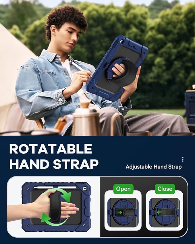 Cantis Case for iPad 9th/8th/7th Generation with Screen Protector, iPad 10.2 Case 2021/2020/2019 with 360 Degree Rotating Stand/Shoulder Strap/Pencil Holder, Navy Blue